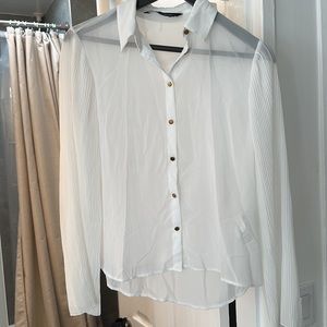 Zara Sheer White Button Down Blouse